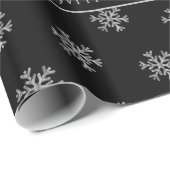 Papier Cadeau Snowflakes Bougies Holly Black Silver Noël (Coin rond)
