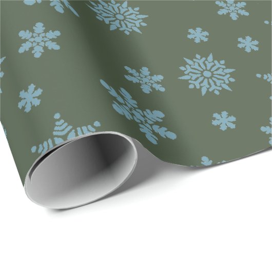 Papier Cadeau Snowflakes Christmas Dark Green Wrapper Papier (Coin rond)