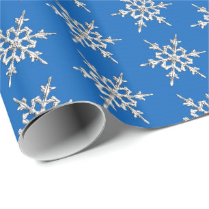 Papier Cadeau Snowflakes, cristaux d'argent sur le bleu cobalt