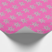 Papier Cadeau Snowflakes, cristaux d'argent sur rose fuchsia (Coin)