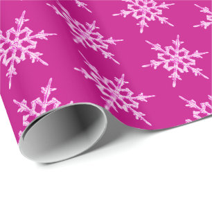 Papier Cadeau Snowflakes, cristaux rose pâle sur magenta