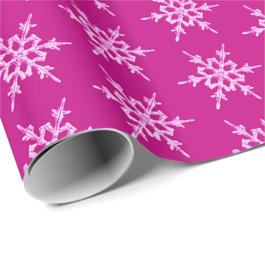 Papier Cadeau Snowflakes, cristaux rose pâle sur magenta (Coin rond)