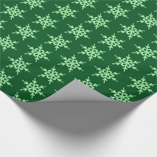 Papier Cadeau Snowflakes, cristaux vert pâle sur vert foncé (Coin)