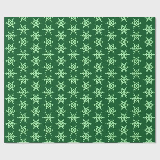 Papier Cadeau Snowflakes, cristaux vert pâle sur vert foncé (Plat)