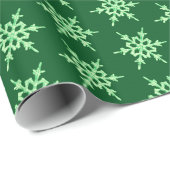 Papier Cadeau Snowflakes, cristaux vert pâle sur vert foncé (Coin rond)