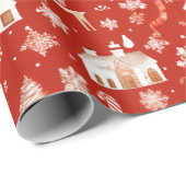 Papier Cadeau Snowflakes de rennes Pays Noël rouge (Coin rond)