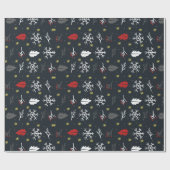 Papier Cadeau Snowflakes et Feuilles de Noël avec dos noir (Plat)