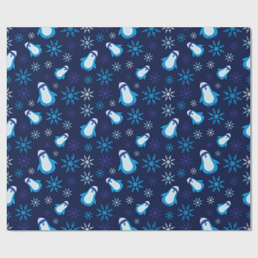 Papier Cadeau Snowflakes et Penguins d'hiver Dark Navy sans mari (Plat)