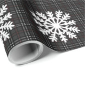 Papier Cadeau Snowflakes et tartan gris (Coin rond)