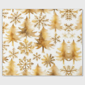 Papier Cadeau Snowflakes Gold Arbres de vacances (Plat)
