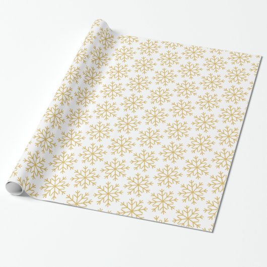 Papier Cadeau Snowflakes Gold Blanc Noël Nouvel An Salutations (Déroulé)
