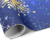 Papier Cadeau Snowflakes Gold Blue Noël Cadeau de Noël (Coin rond)