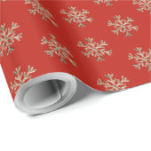 Papier Cadeau Snowflakes Gold et Red Christmas Motif (Coin rond)
