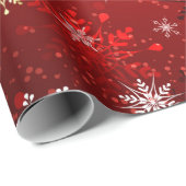 Papier Cadeau Snowflakes Gold Red Noël Cadeau de Noël (Coin rond)
