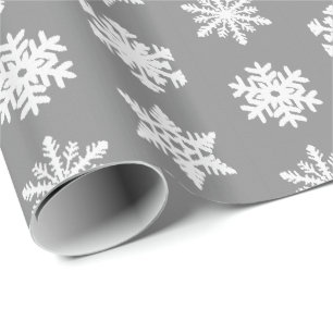Papier Cadeau Snowflakes Ikat - Gris de charbon et blanc