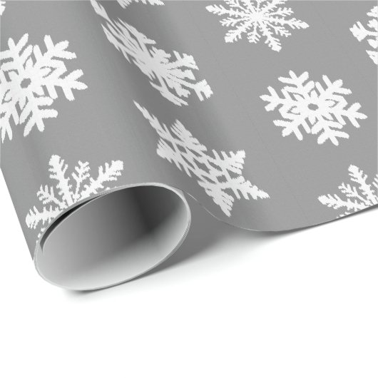 Papier Cadeau Snowflakes Ikat - Gris de charbon et blanc (Coin rond)
