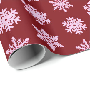 Papier Cadeau Snowflakes Ikat - Vin Bourgogne et rose