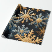 Papier Cadeau Snowflakes Magique Noël Noir Or Bleu (Déroulé)