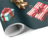 Papier Cadeau Snowflakes Magique Noël Noir Or Bleu (Coin rond)