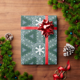 Papier Cadeau Snowflakes Motif de Noël Blanc Vert Luxe