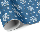 Papier Cadeau Snowflakes Motif sur Blue (Coin rond)