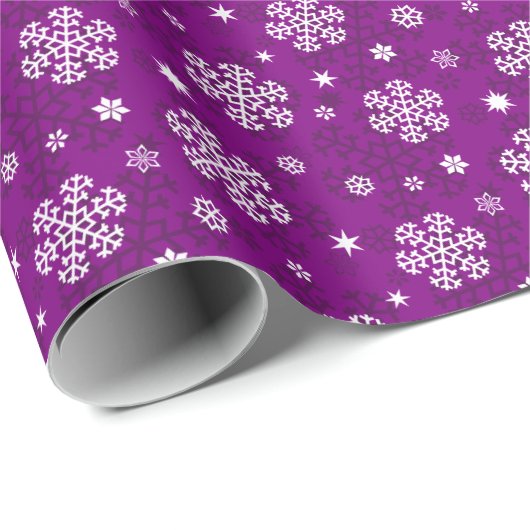 Papier Cadeau Snowflakes Motif sur Purple (Coin rond)