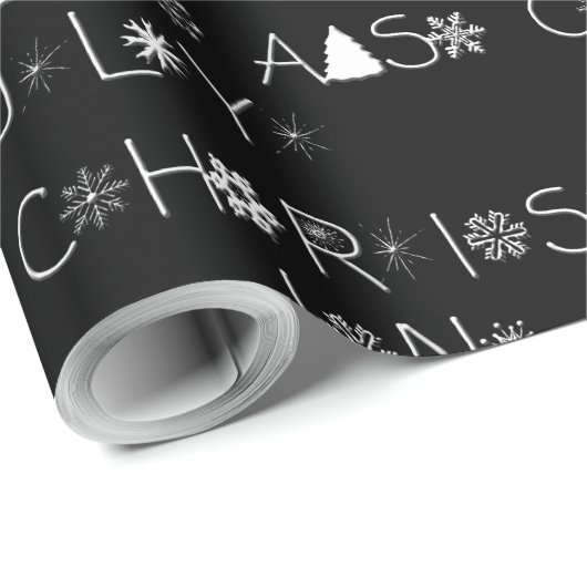 Papier Cadeau Snowflakes Noir et blanc Noël en juillet (Coin rond)