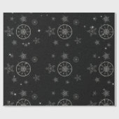 Papier Cadeau Snowflakes Parties scintillant Black Christmas Chi (Plat)
