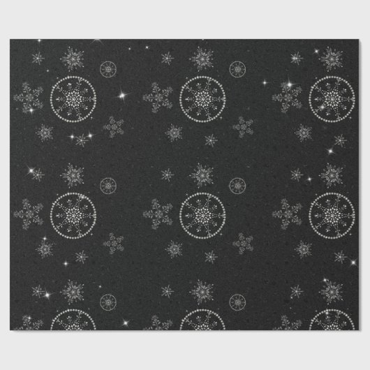 Papier Cadeau Snowflakes Parties scintillant Black Christmas Chi (Plat)