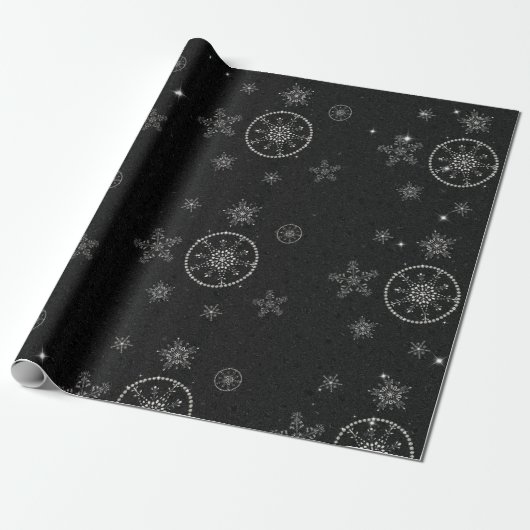 Papier Cadeau Snowflakes Parties scintillant Black Christmas Chi (Déroulé)