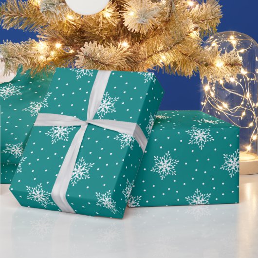 Papier Cadeau Snowflakes Pois Noël Turquoise (Vacances)