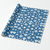 Papier Cadeau Snowflakes répétant le motif blanc bleu (Déroulé)
