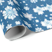 Papier Cadeau Snowflakes répétant le motif blanc bleu (Coin rond)