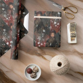 Papier Cadeau Snowflakes rouge classique Couple Vintage