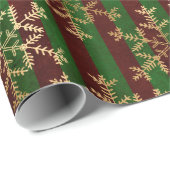 Papier Cadeau Snowflakes rouge vert rayé victorien (Coin rond)