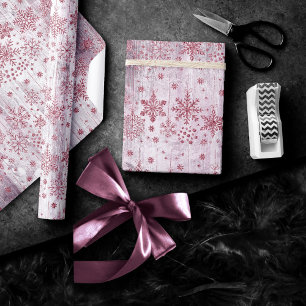 Papier Cadeau Snowflakes rustiques   Dusty Mauve Motif en bois r