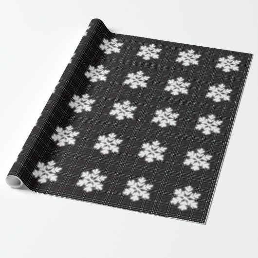 Papier Cadeau Snowflakes rustiques et tartan gris (Déroulé)