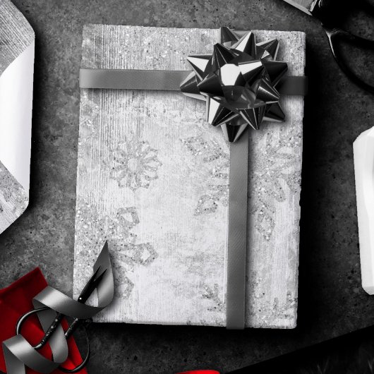 Papier Cadeau Snowflakes rustiques | Plaques en bois argenté