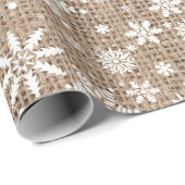 Papier Cadeau Snowflakes - Tan Burlap Texture (Coin rond)