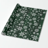 Papier Cadeau Snowflakes - Tissu de Burlap Vert foncé (Déroulé)