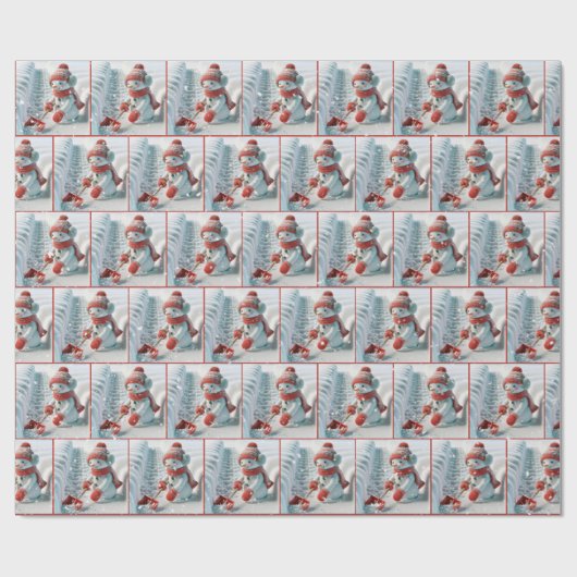 Papier Cadeau Snowman Avec Chaussure Rouge (Plat)