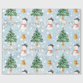 Papier Cadeau Snowman Avec Fir Tree En Aquarelle Motif (Plat)