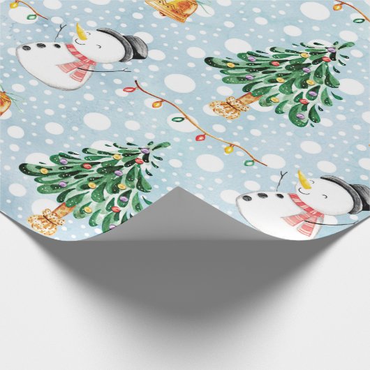 Papier Cadeau Snowman Avec Fir Tree En Aquarelle Motif (Coin)