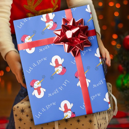 Papier Cadeau Snowman avec flocon de neige Laissez-le neiger