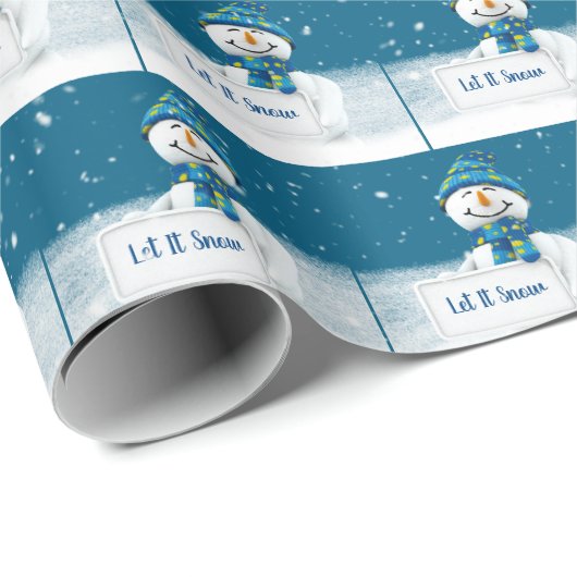 Papier Cadeau Snowman avec LET IT NEIGE SIGNE (Coin rond)