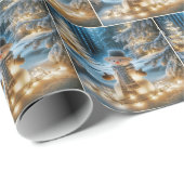 Papier Cadeau Snowman Avec Lumières De Noël (Coin rond)