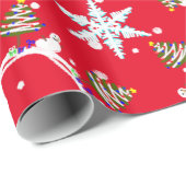 Papier Cadeau Snowman avec sapin de Noël et cadeaux (Coin rond)