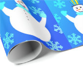 Papier Cadeau Snowman Blue Snowflakes Hiver Cadeaux Papier (Coin rond)