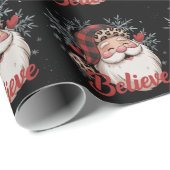 Papier Cadeau Snowman Croit Père Noël Red Plaid Casquette Noël (Coin rond)