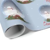 Papier Cadeau Snowman Dans Le Globe Des Neiges De Noël (Coin rond)